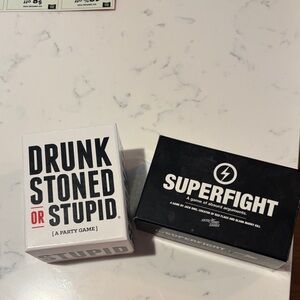 Superfight and Drunk Stoned or Stupid Card Game Set - Black and White